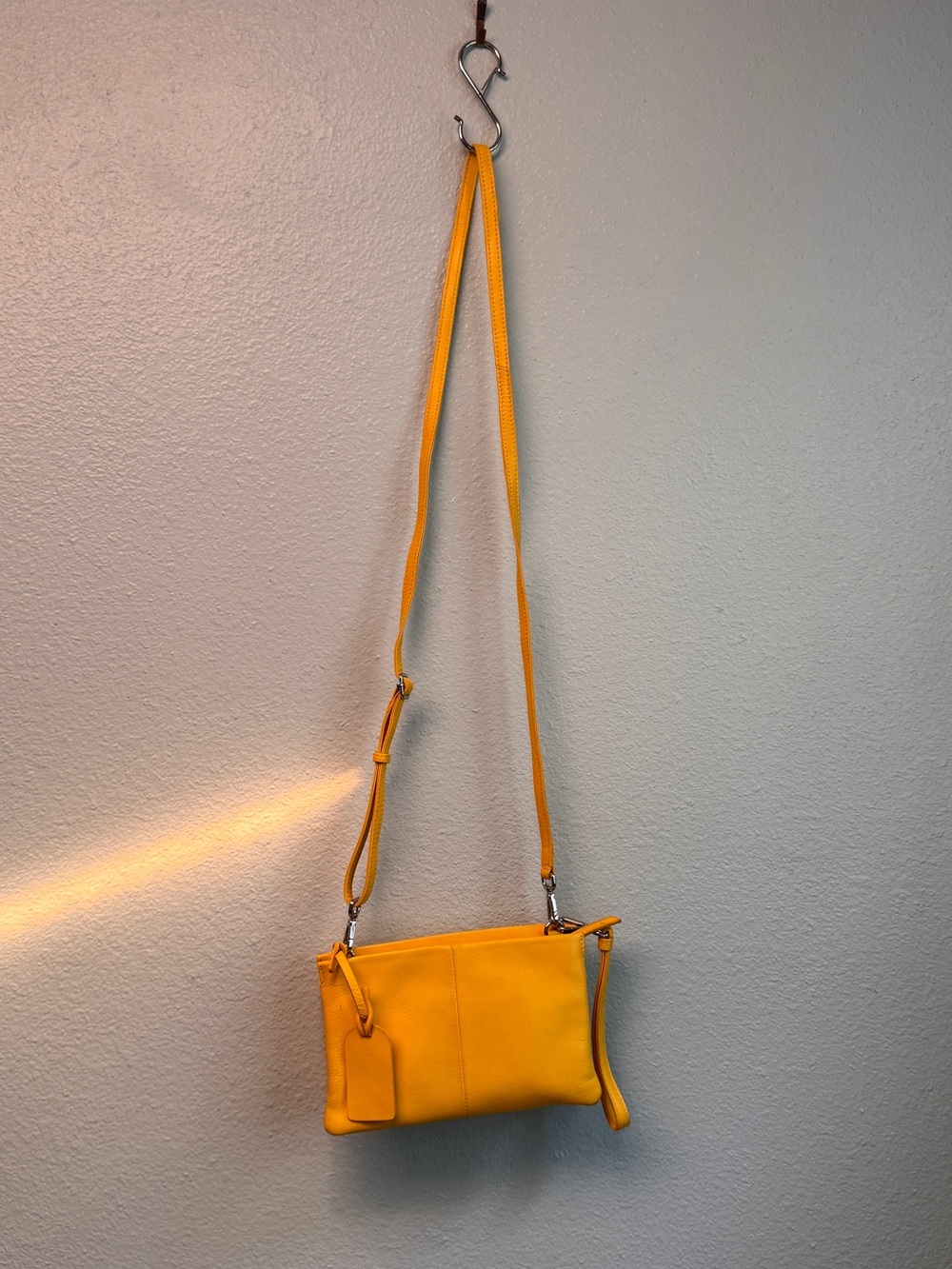 Compact Yellow Leather Crossbody Bag for Women